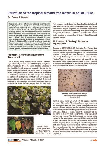 talisay resin|Utilization of the tropical almond tree leaves in aquaculture.